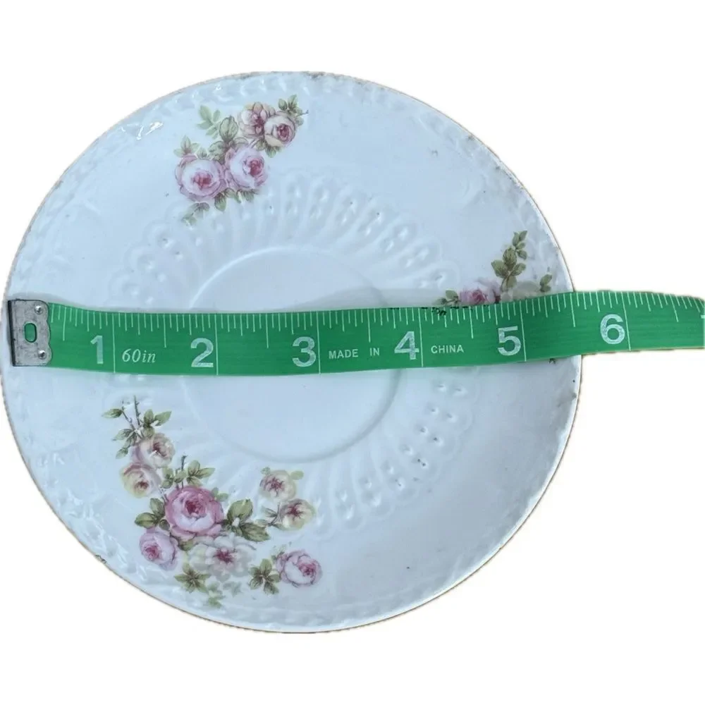 Antique French Porcelain Plate with Pink Roses & Scalloped Edge - Limoges‎